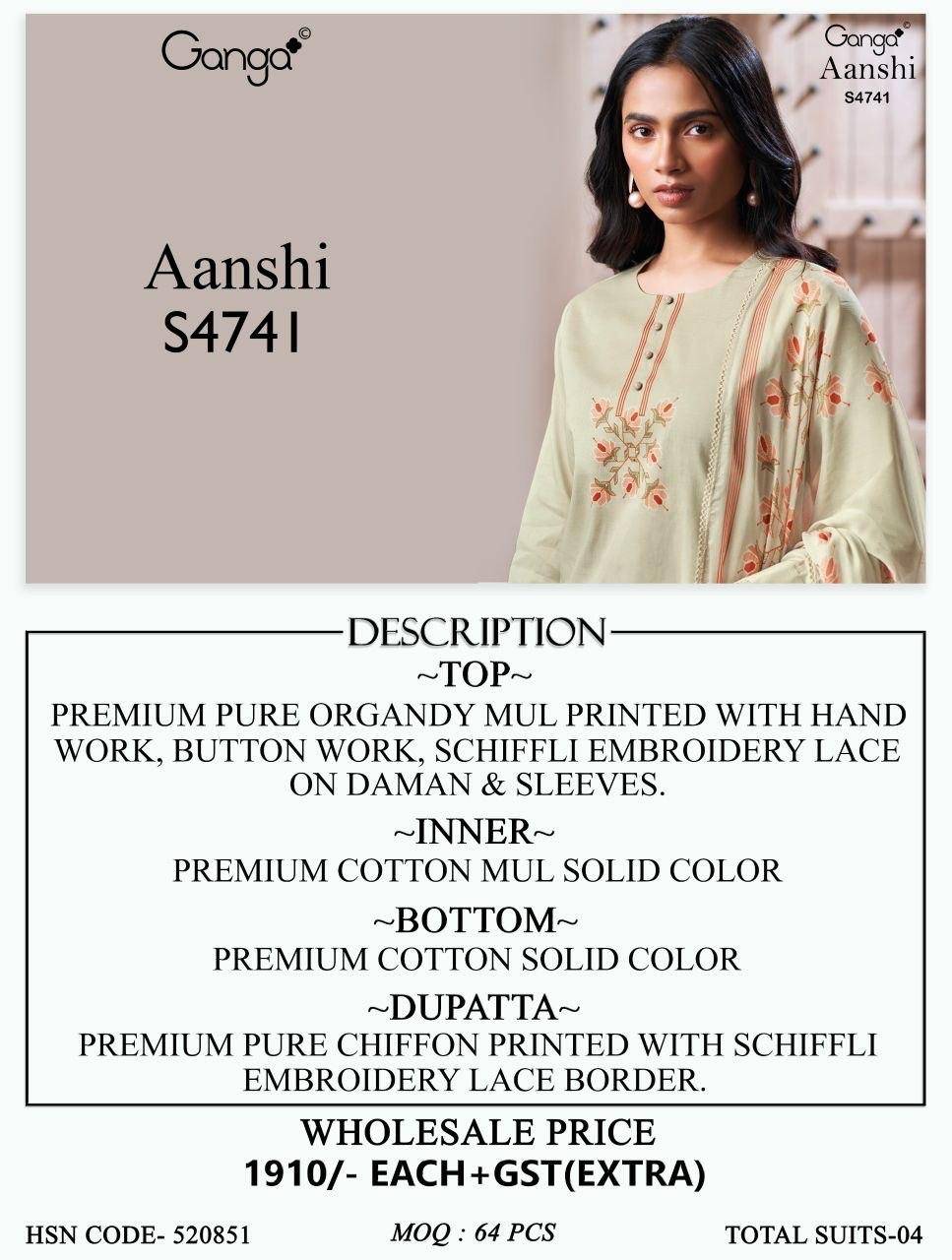 AANSHI 4741 Series By Ganga Fashion Stylish Beautiful Colourful PURE ORGANDY MUL Dresses At Wholesale Price